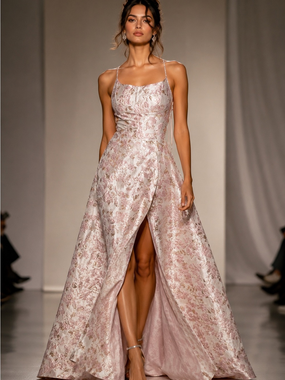 NWT B. Darlin Pink Gold Floral Jacquard Prom Formal Dress 5/6